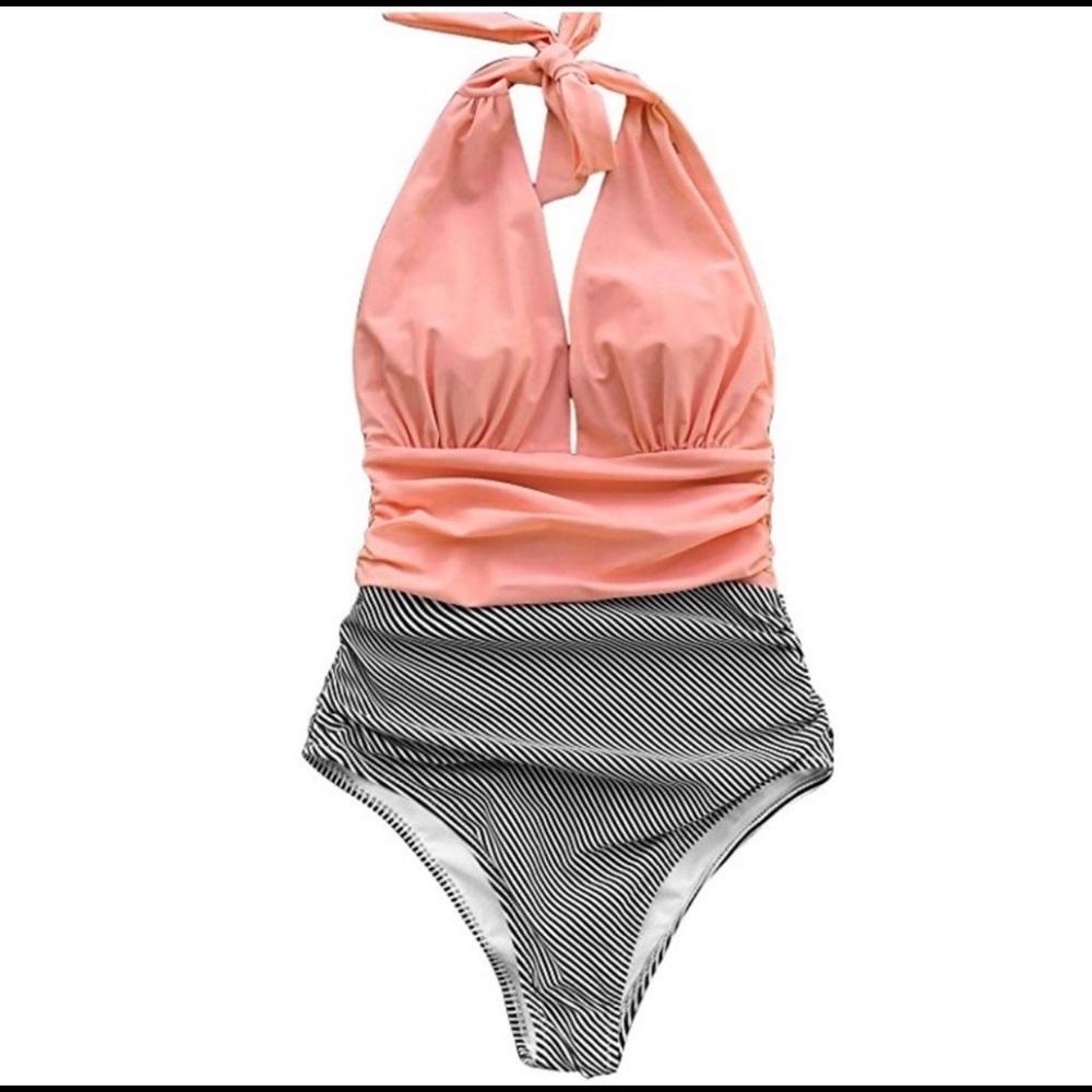 Keeping you accompanied CUPSHE pink stripe and black swimsuit Size Medium NWT - Picture 3 of 7